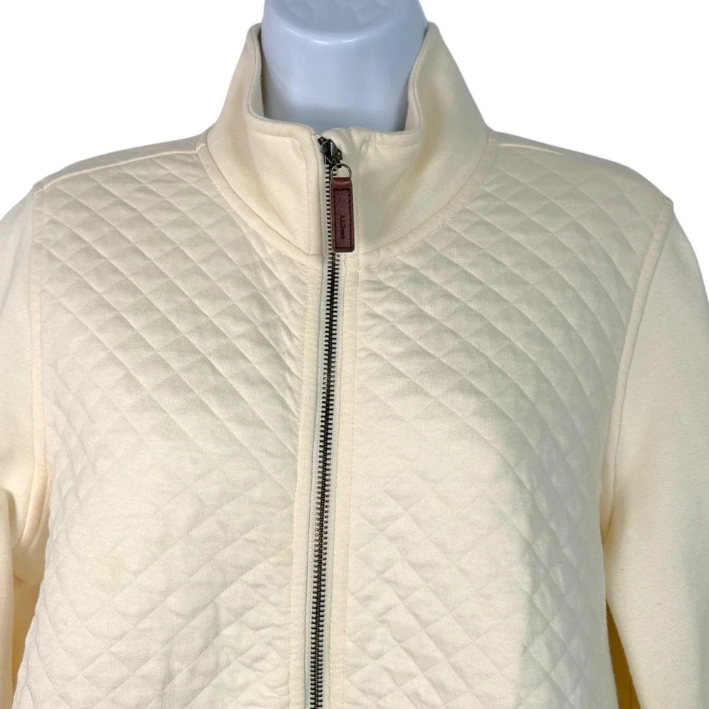 LL Bean Womens Quilted Full Zip Sweatshirt Sz M Petite Cream Outdoors Camp Trail - Picture 3 of 12